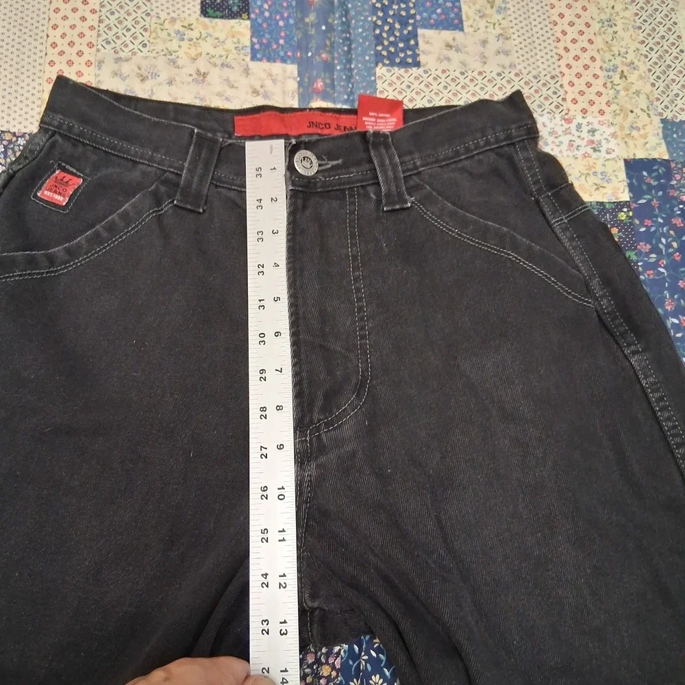 y2k Jnco Black Denim‎ Jeans Size 29x30 Gothic Spellout Double Back Pockets Wide